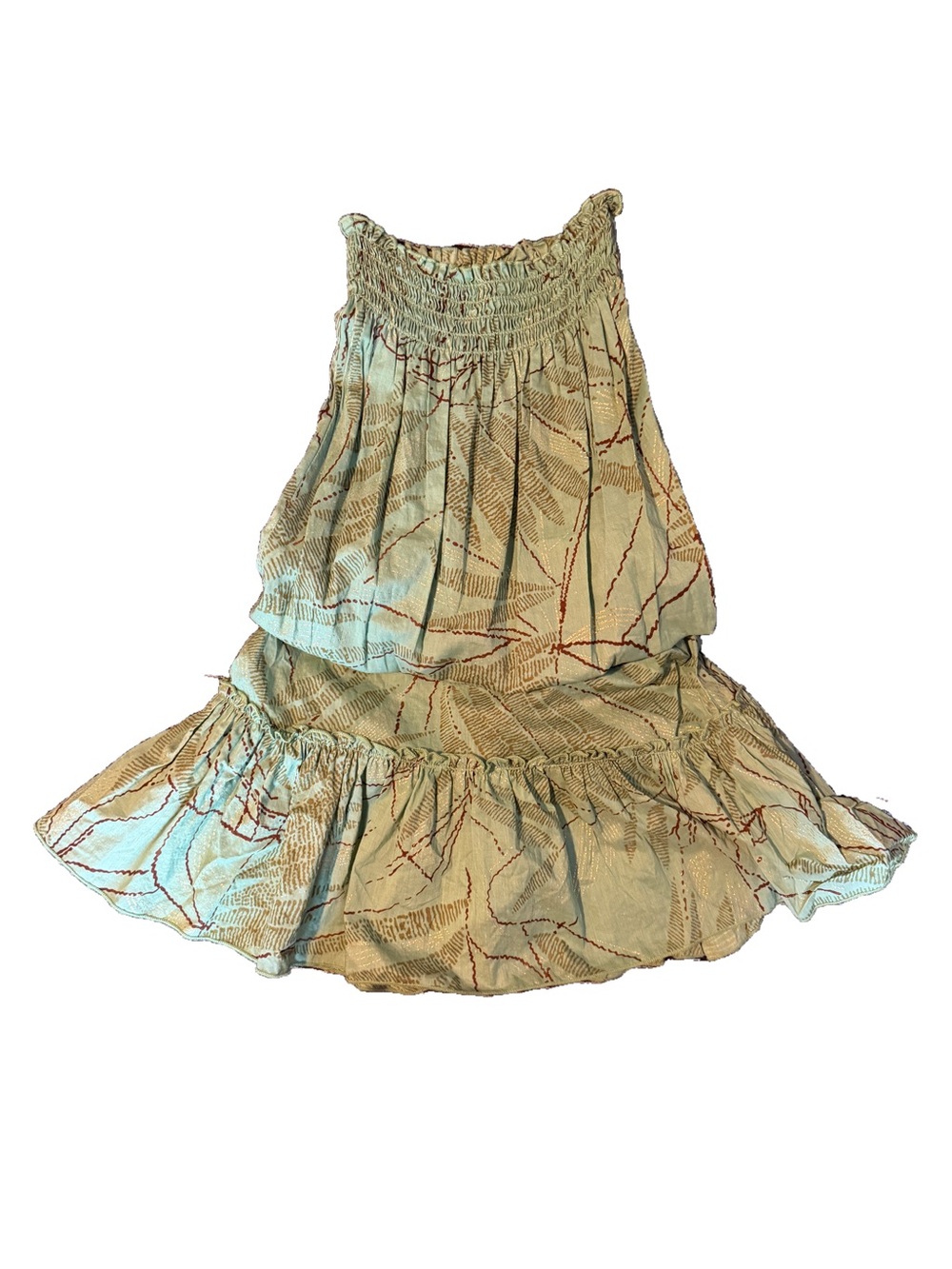 dELiA*s Vintage Green Strapless Mini Dress with Brown Leaf Print